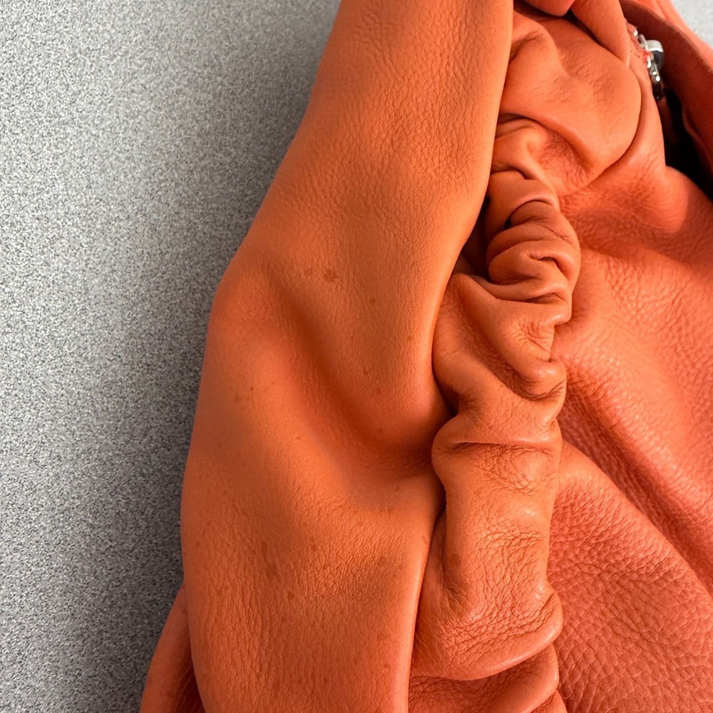 Marni Leather Hobo Bag Orange Purse Top Handle Flap Lock Large Ruffle Italy FLAW - Picture 15 of 16